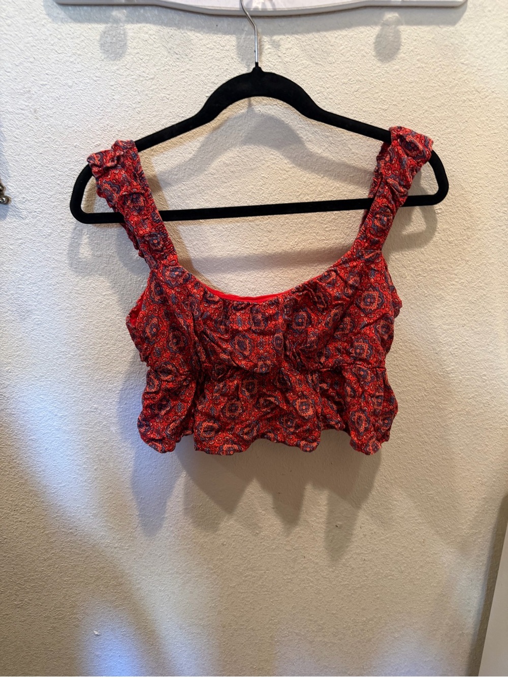 Rewind Red Paisley Ruffle Crop Top
